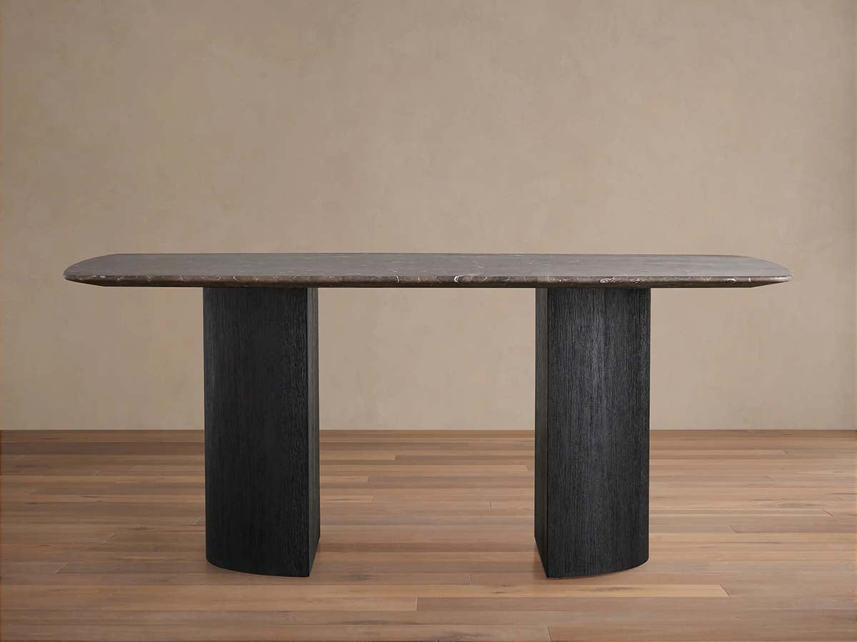Saint Germain Stone Marble Top Dining Table with Wood Dauphine Base