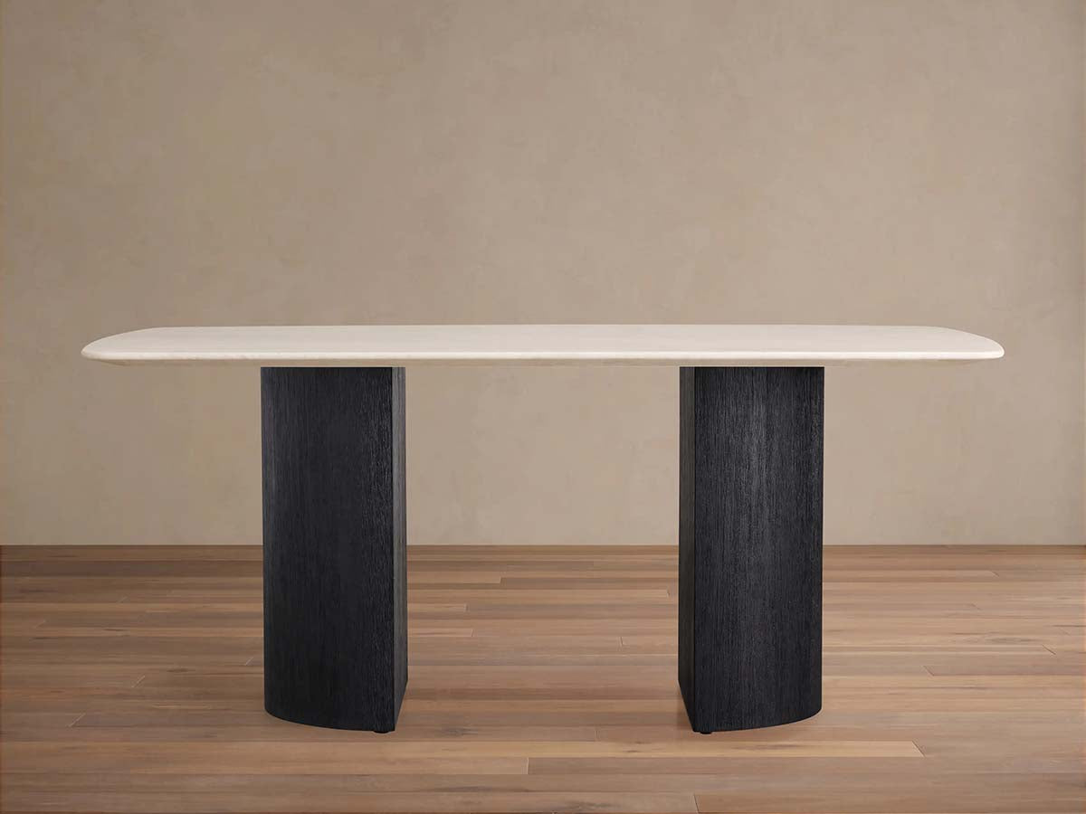 Saint Germain Stone Marble Top Dining Table with Wood Dauphine Base