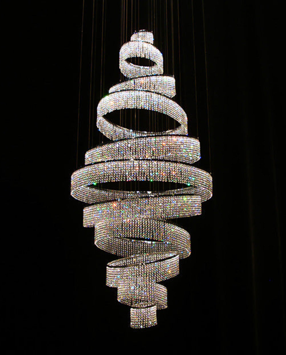 11 Crystal Ring Chandelier for High Ceilings 36X118 Inch Modern Staircase Chandelier Lighting