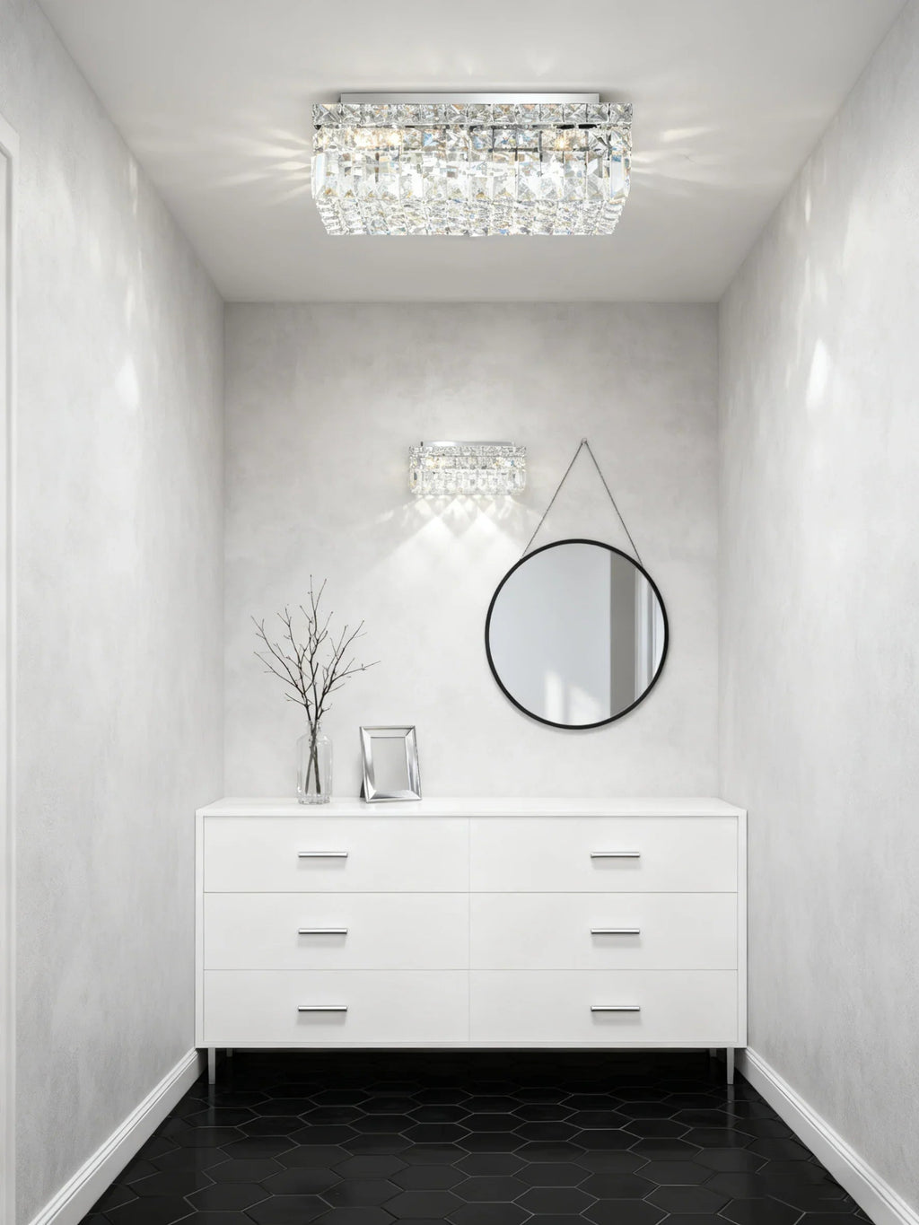 16'' Square Flush Mounted Chandelier Crystal Ceiling Light