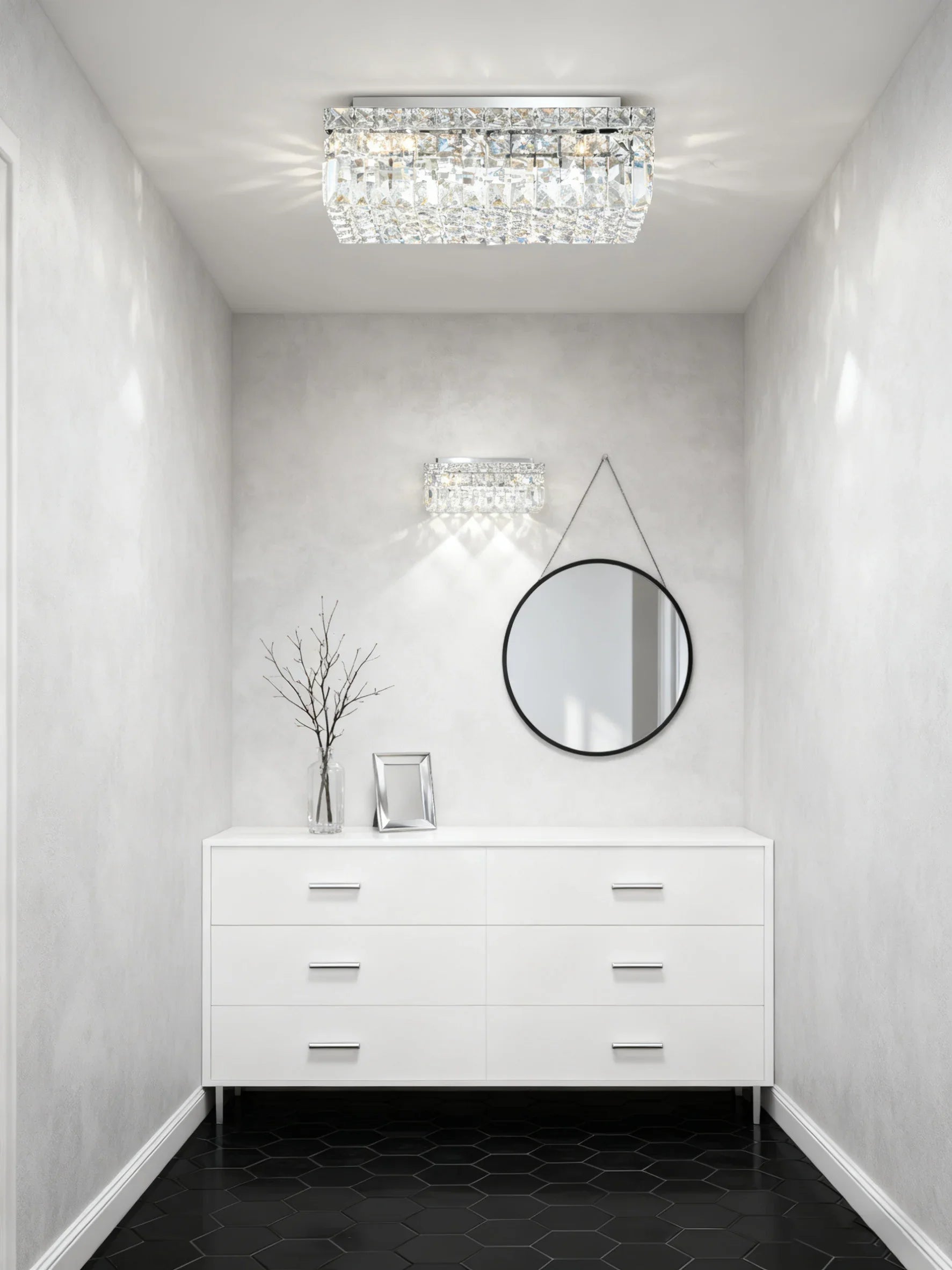 16'' Square Flush Mounted Chandelier Crystal Ceiling Light