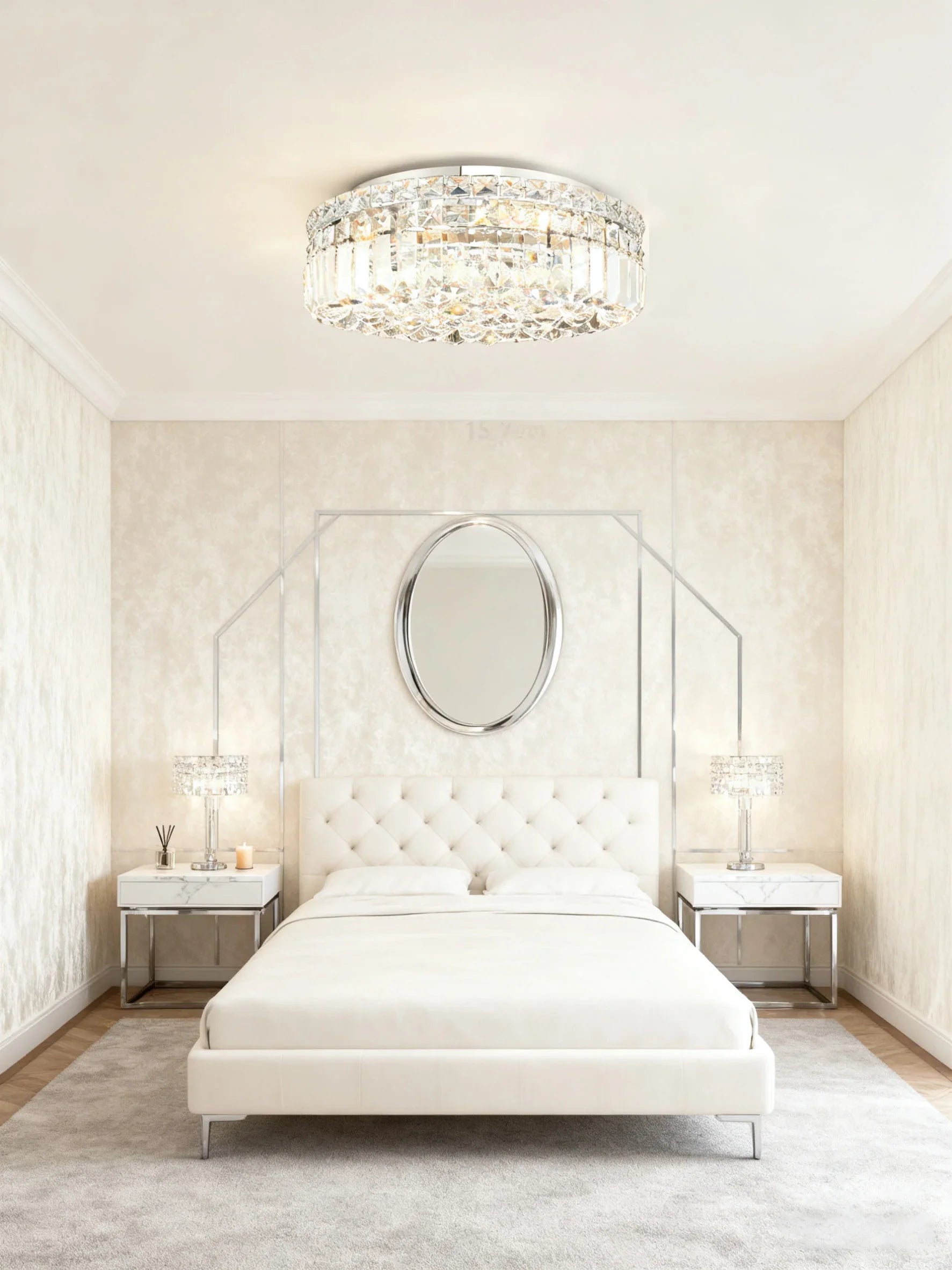 16'' Round Flush Mounted Chandelier Modern Crystal Ceiling Light