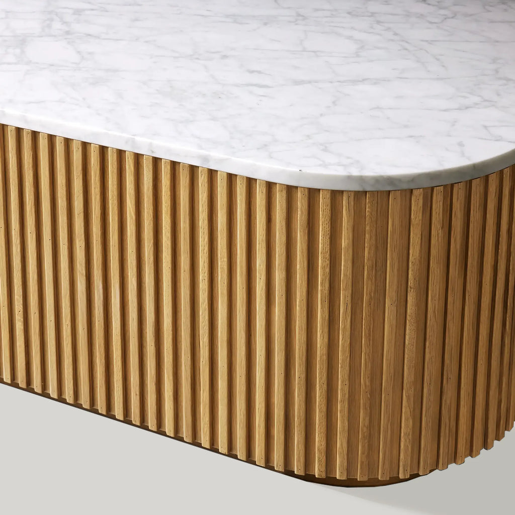 Finnley Solid Wood Coffee Table Stone Top Sofa Center Tea Table