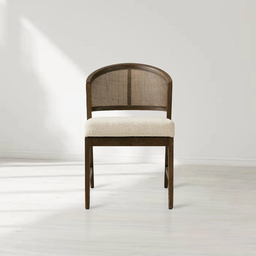 Aimee Oak Wood Dining Side Chair Rattan Cane Back Dining Chair Midcentury Living Room Chairs with Upholstered