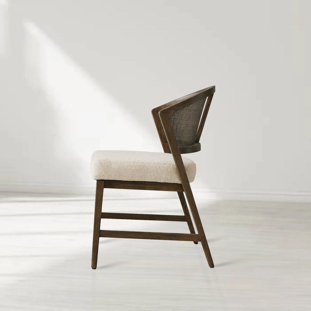 Aimee Oak Wood Dining Side Chair Rattan Cane Back Dining Chair Midcentury Living Room Chairs with Upholstered