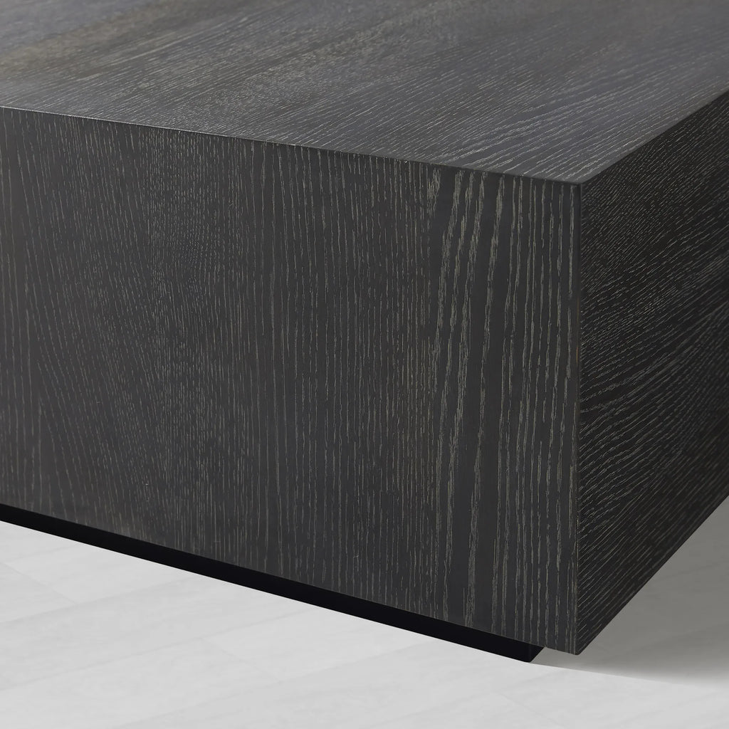 Sullivan Square Oak Coffee Table Black Wooden Plinth Cocktail Table Living Room Center Tea Table