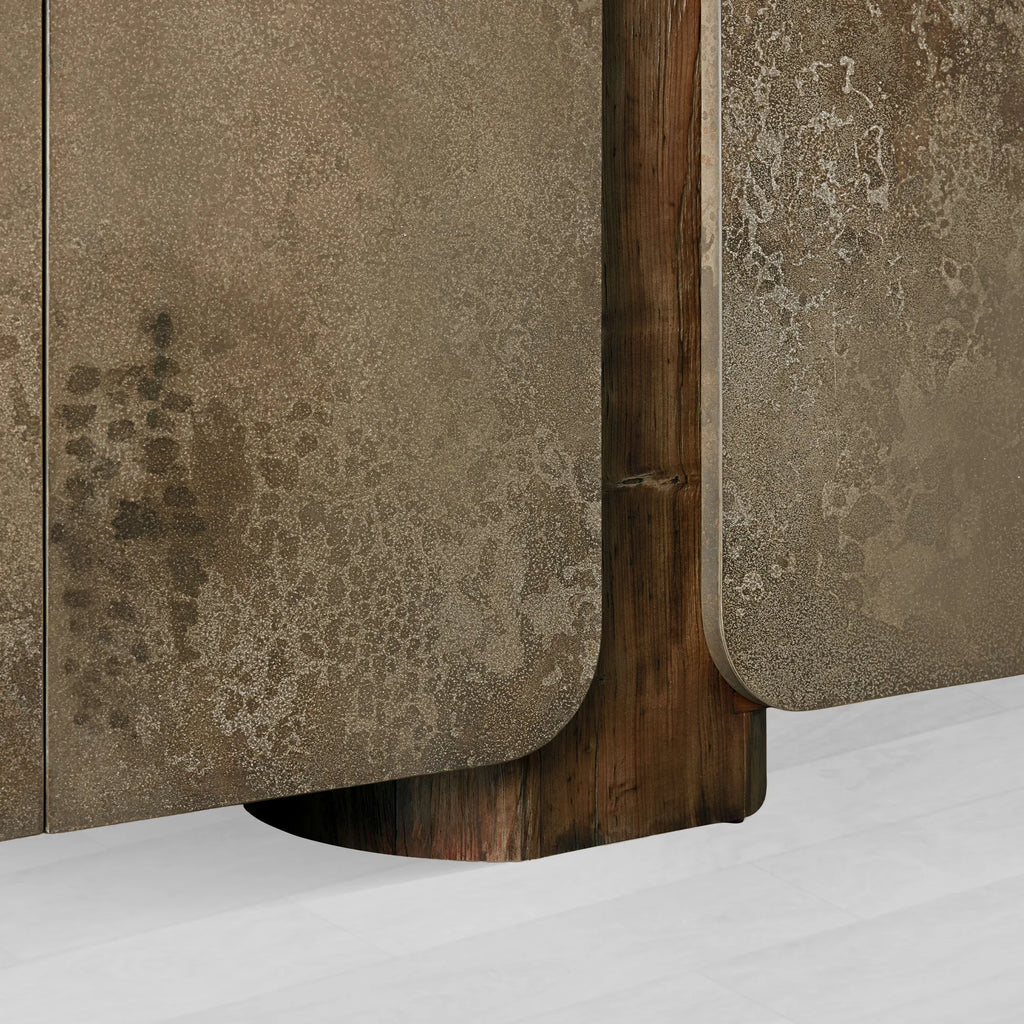 Alvaro Raw Wood Stumps Tabletop Sideboard Aluminum Buffet Table Living Room Entryways Cabinet