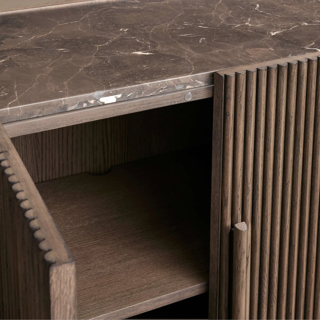 Astor Marble Top Sideboard Buffet Table Wood Living Room Entryways Cabinet Reeded Detailing