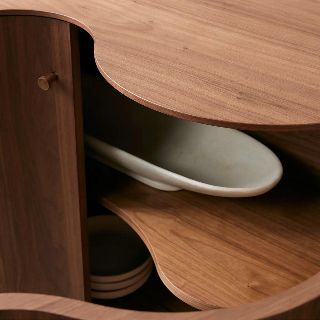 Cortina Boat-Shaped Top Sideboard with a Waved Base Buffet Table Wood Living Room Entryways Cabinet