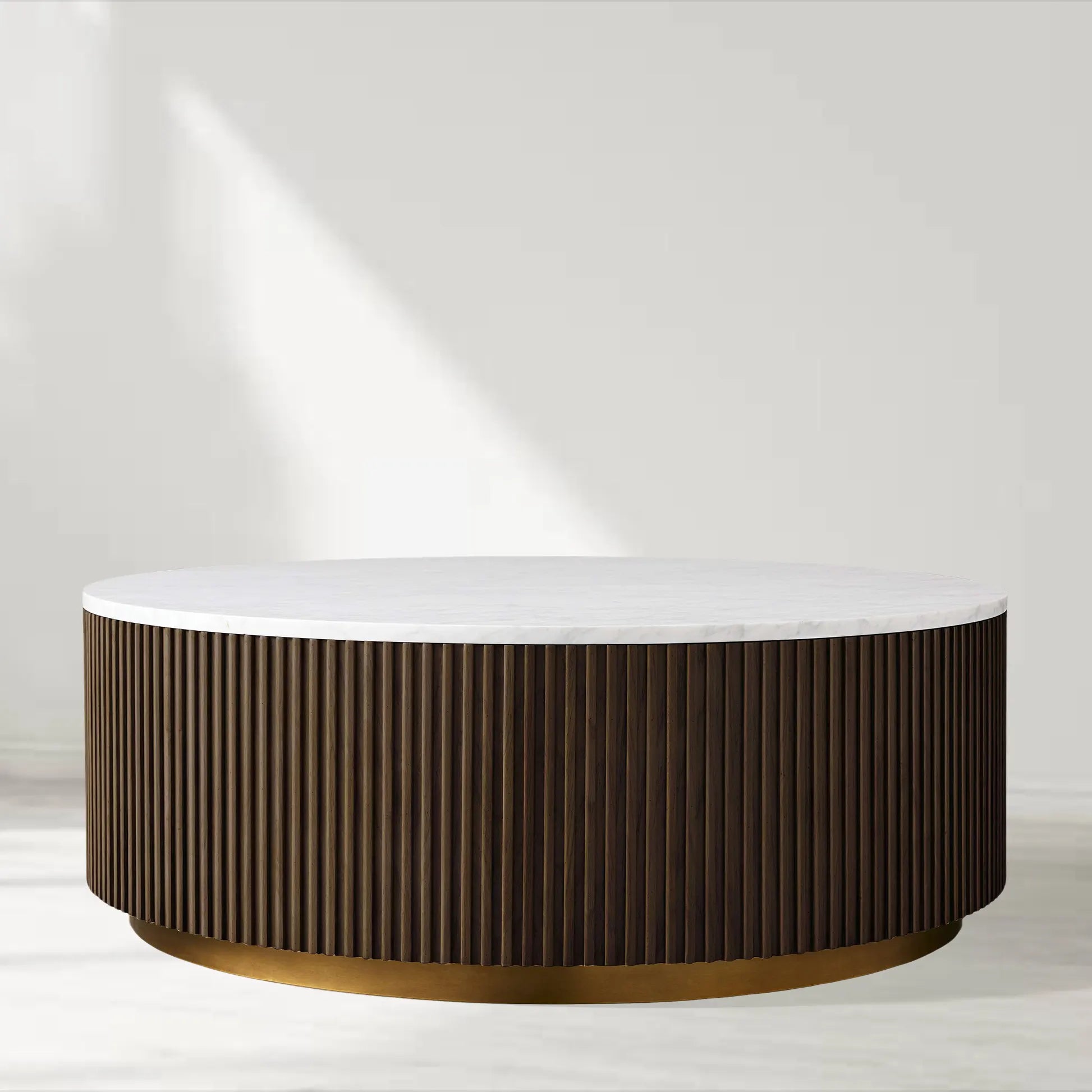 Finnley Round Coffee Table Stone Top Sofa Center Tea Table with Brass Base