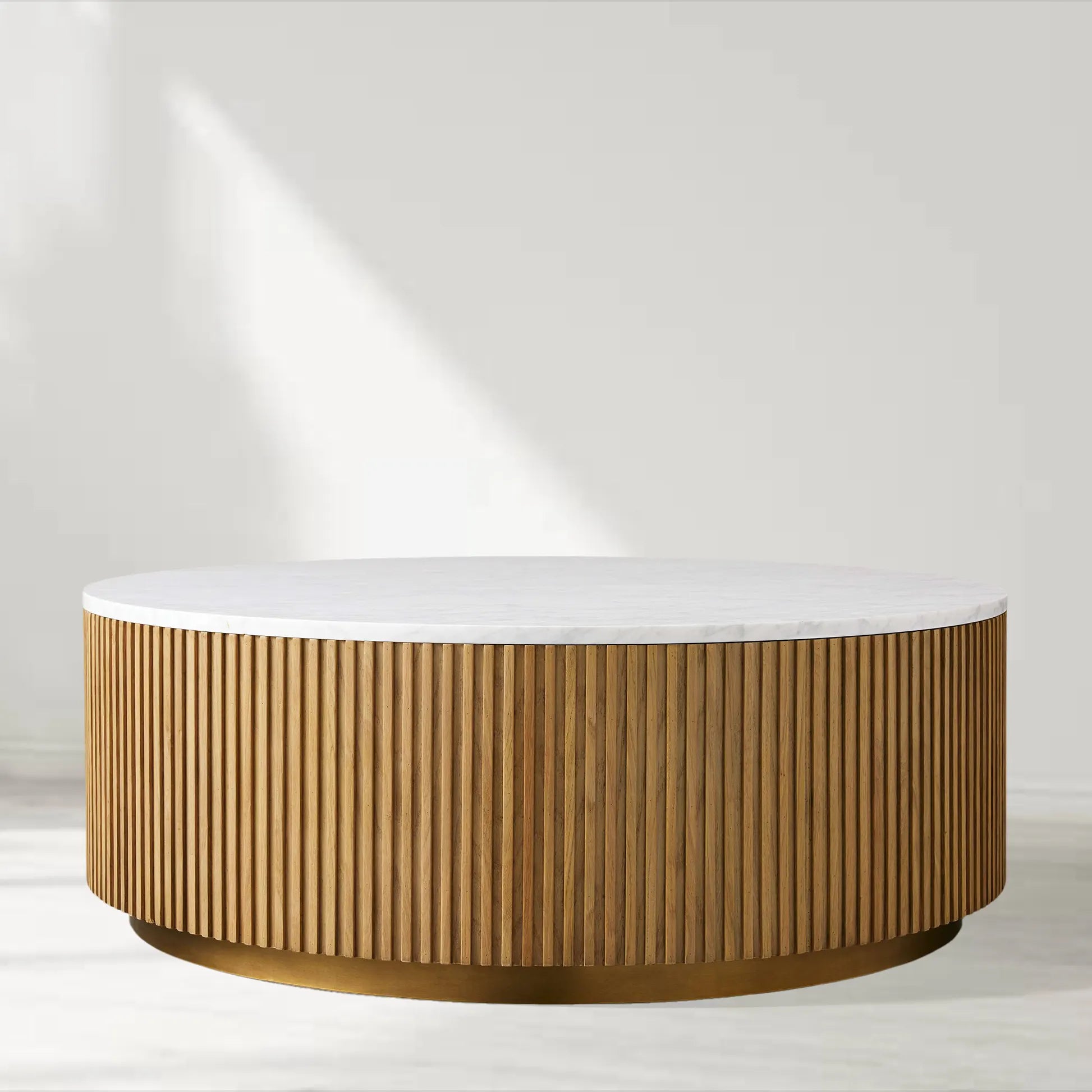 Finnley Round Coffee Table Stone Top Sofa Center Tea Table with Brass Base