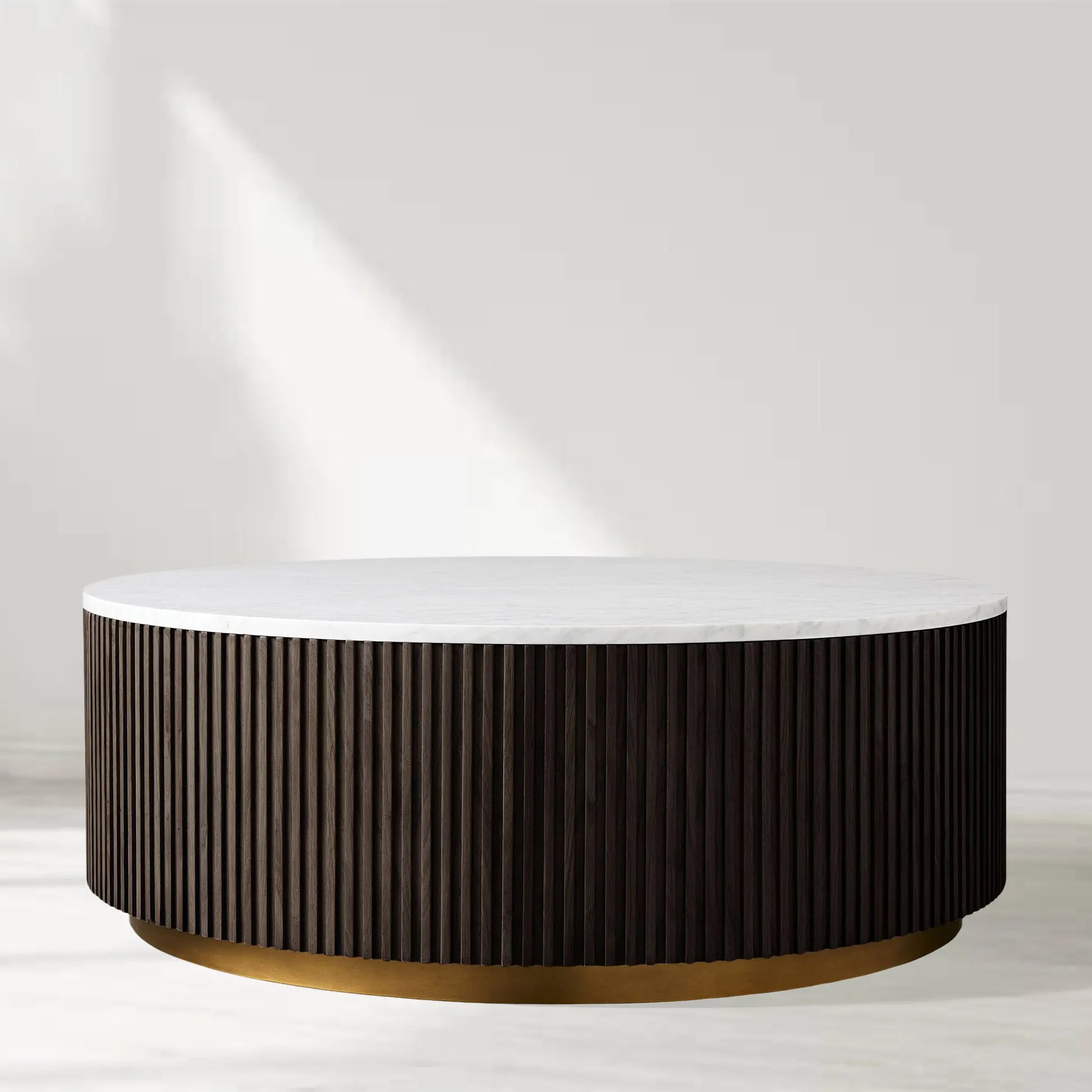 Finnley Round Coffee Table Stone Top Sofa Center Tea Table with Brass Base