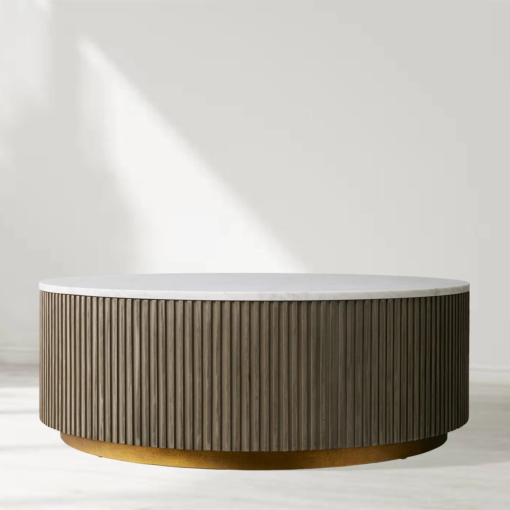 Finnley Round Coffee Table Stone Top Sofa Center Tea Table with Brass Base