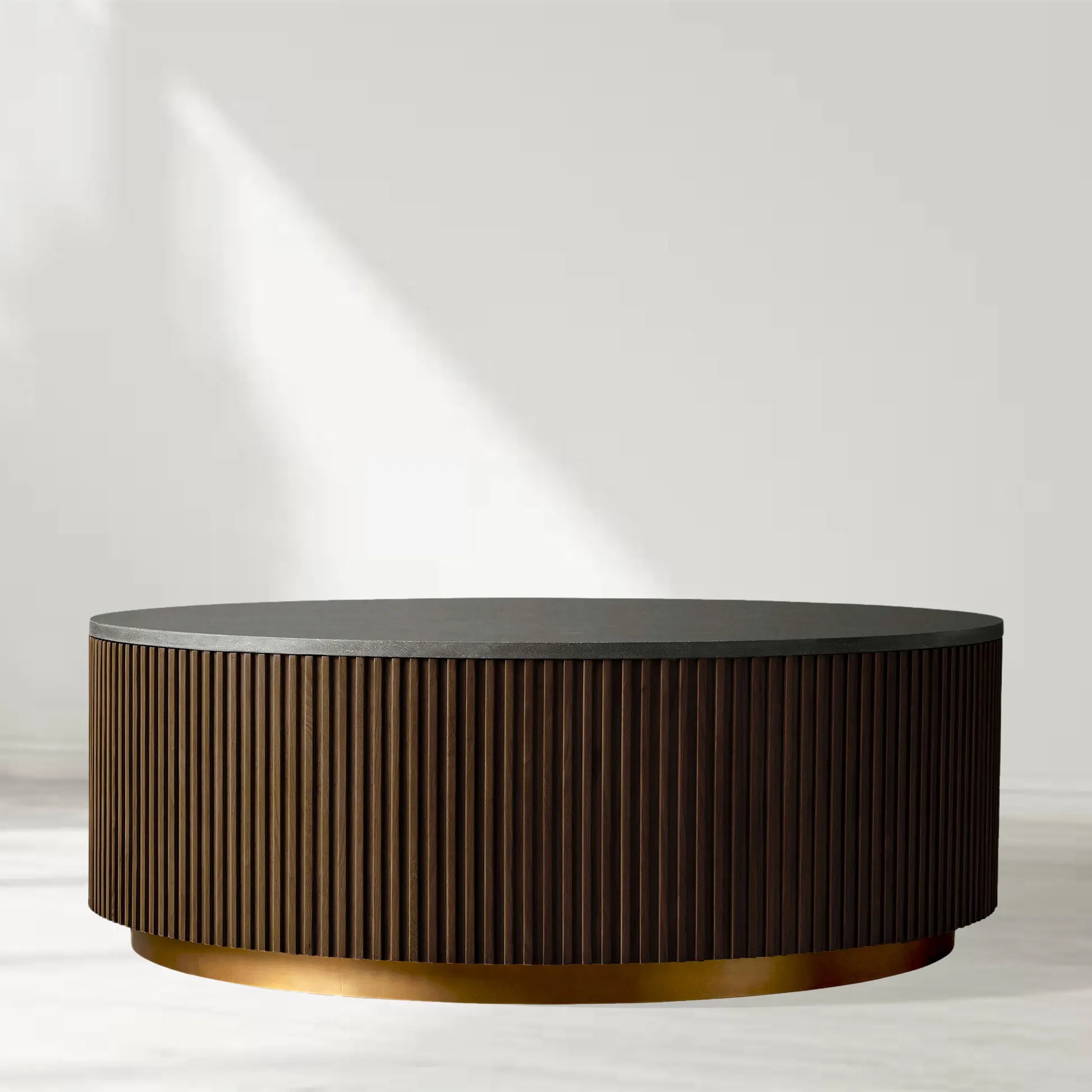 Finnley Round Coffee Table Stone Top Sofa Center Tea Table with Brass Base