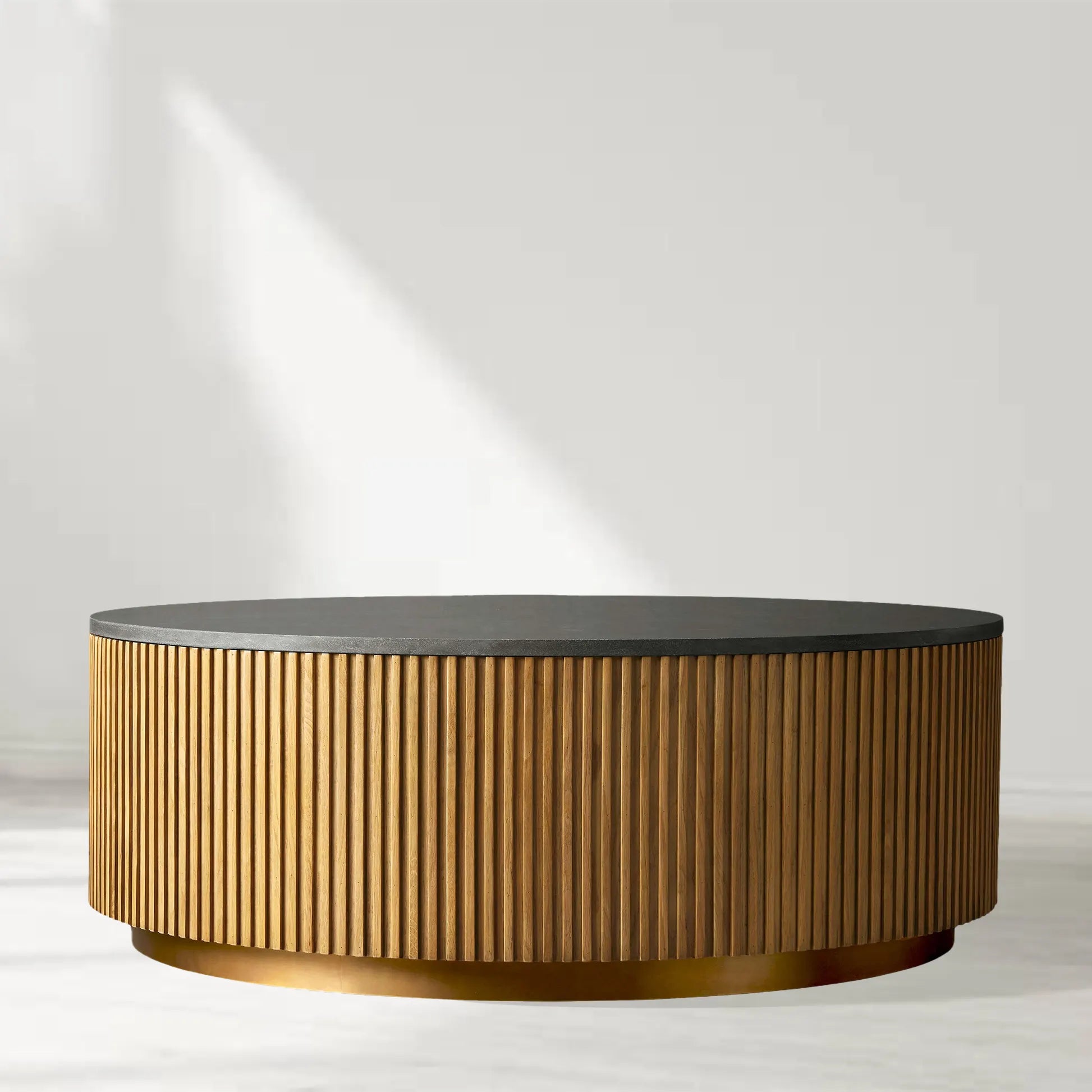Finnley Round Coffee Table Stone Top Sofa Center Tea Table with Brass Base