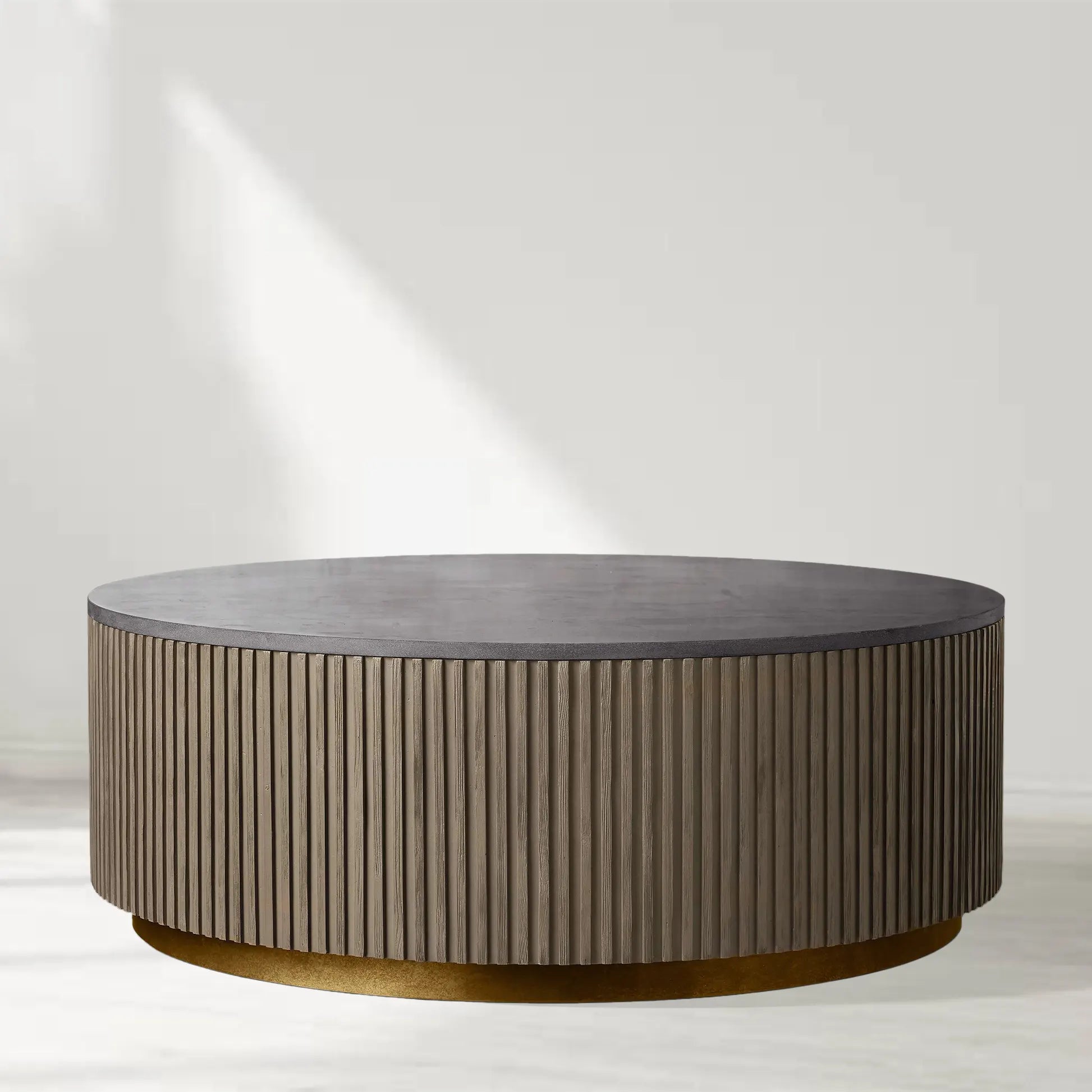 Finnley Round Coffee Table Stone Top Sofa Center Tea Table with Brass Base