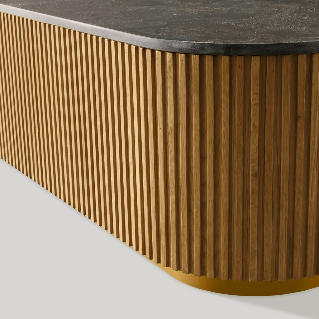 Finnley Solid Wood Coffee Table Stone Top Sofa Center Tea Table