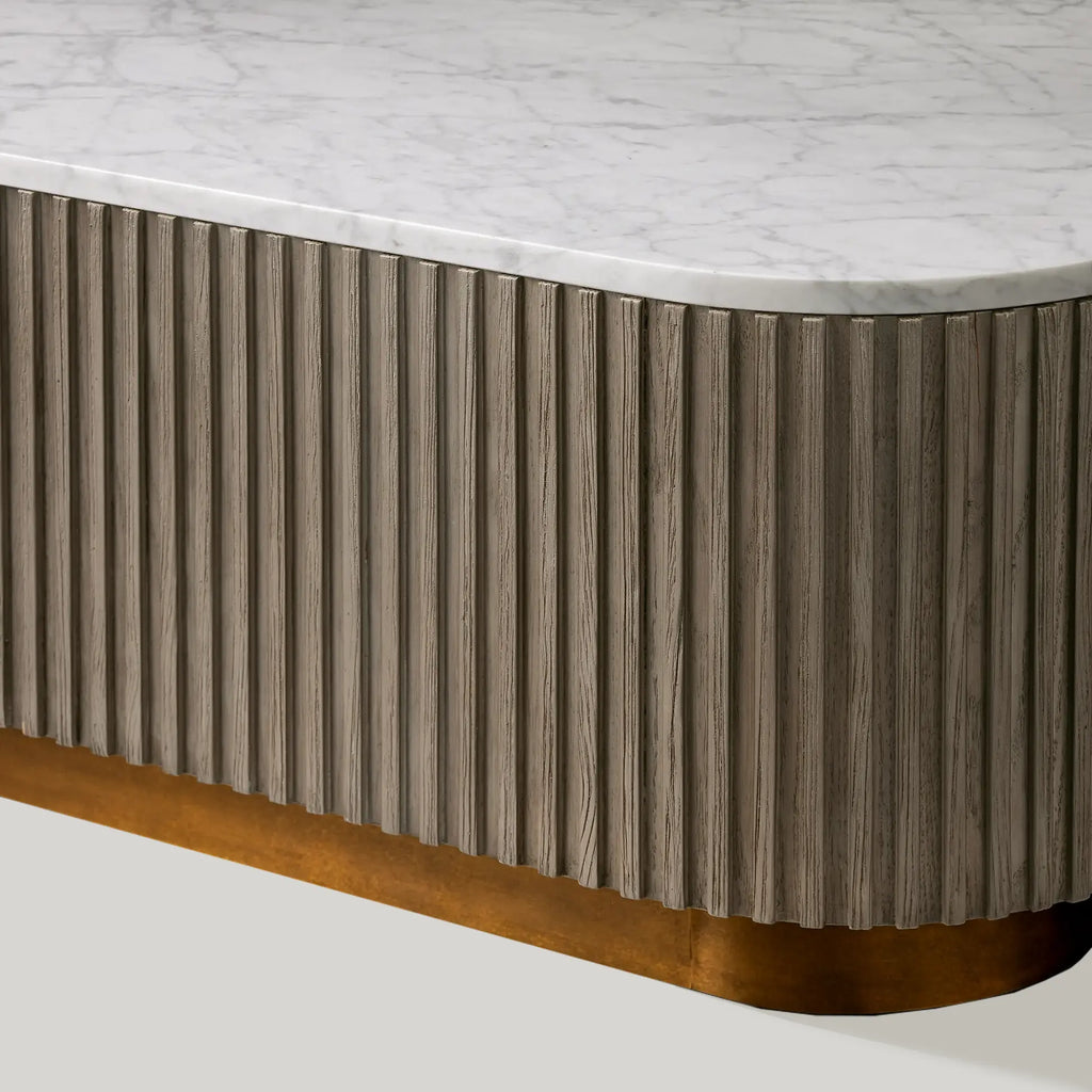 Finnley Solid Wood Coffee Table Stone Top Sofa Center Tea Table