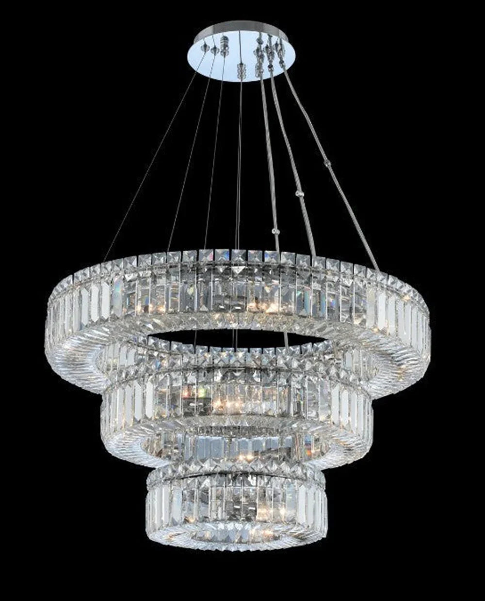 (12+18+26) Inch Round Crystal Chandelier Three Tiers Suspended Modern Chandelier