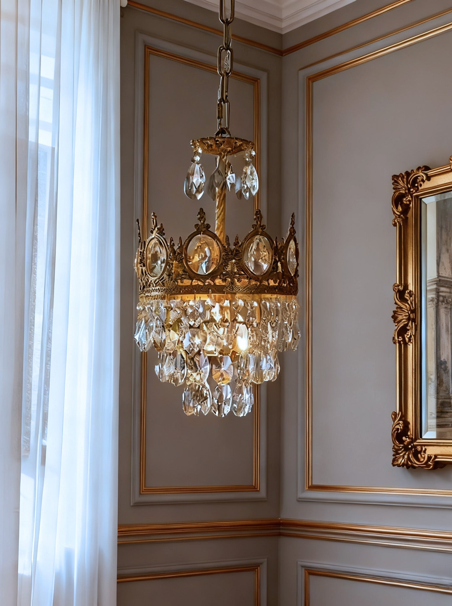 9 Inch Mini Kitchen Island Pendant Light Empire Style Brass Crystal Pendant Lighting