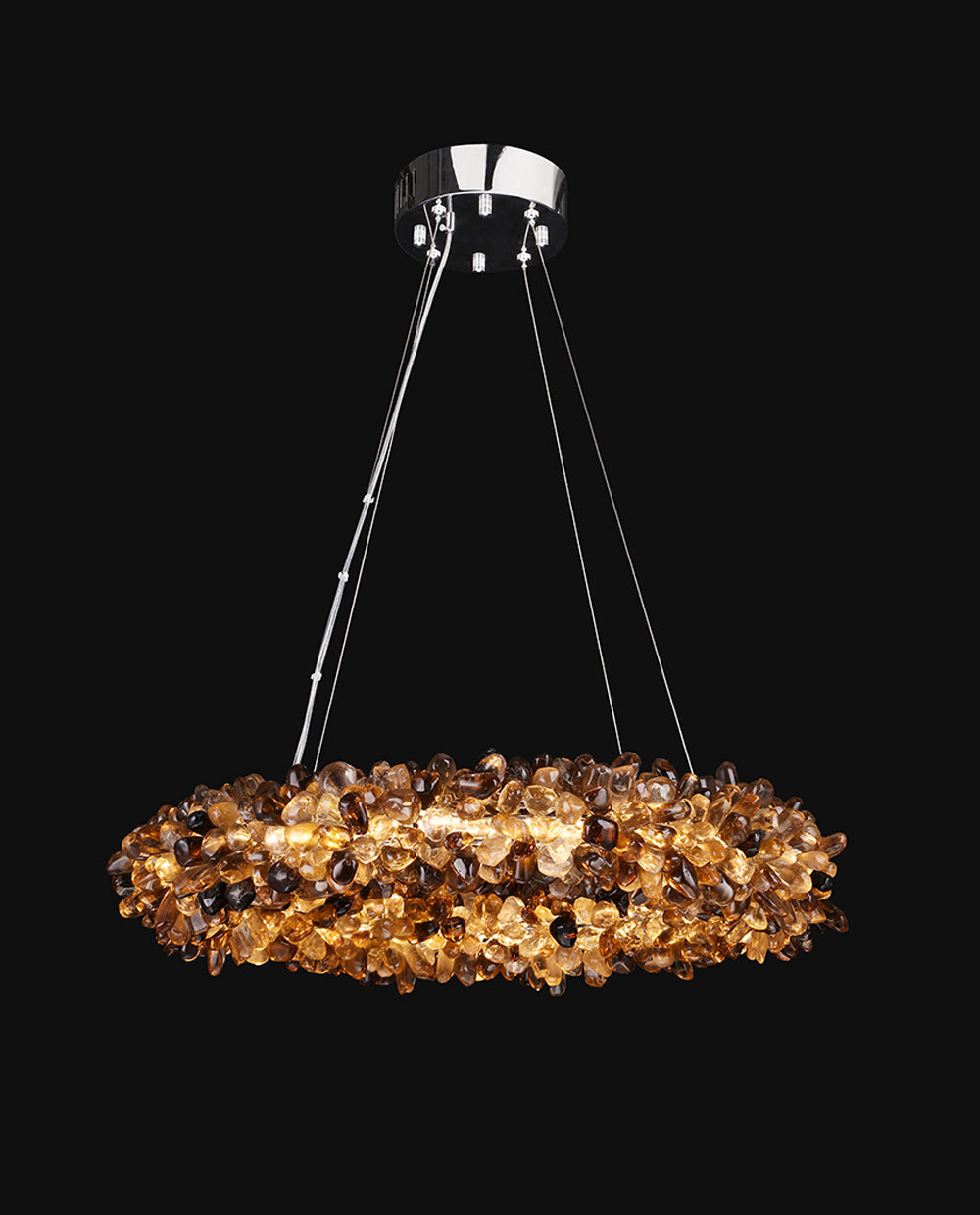 Multiple Size Modern Smoky Rock Crystal Halo LED Chandelier Pendant Light