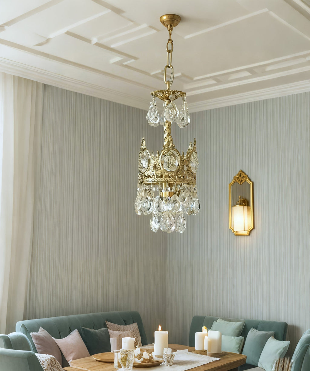 6 Inch Mini Crystal Pendant Light for Kitchen Island Empire Style Brass Crystal Chandelier