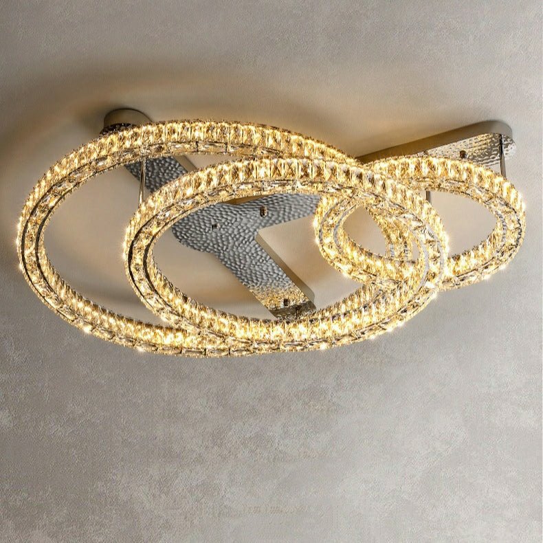 2/ 3 Rings Flush Mount Living Room Chandelier Crystal Bedroom Ceiling Light Fixture-Chandeliers - Luxvena - Luxvena