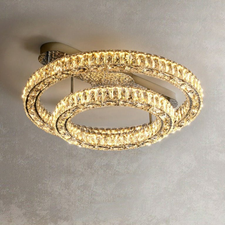 2/ 3 Rings Flush Mount Living Room Chandelier Crystal Bedroom Ceiling Light Fixture-Chandeliers - Luxvena-Style B/ D23.6"+D15.8"-Warm Light - Luxvena