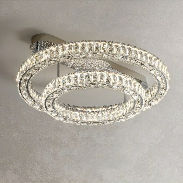 2/ 3 Rings Flush Mount Living Room Chandelier Crystal Bedroom Ceiling Light Fixture-Chandeliers - Luxvena-Style B/ D23.6"+D15.8"-White Light - Luxvena