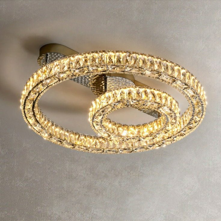 2/ 3 Rings Flush Mount Living Room Chandelier Crystal Bedroom Ceiling Light Fixture-Chandeliers - Luxvena-Style A/ D23.6"+D11.8"-Warm Light - Luxvena