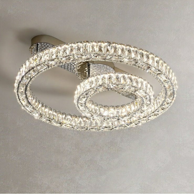 2/ 3 Rings Flush Mount Living Room Chandelier Crystal Bedroom Ceiling Light Fixture-Chandeliers - Luxvena-Style A/ D23.6"+D11.8"-White Light - Luxvena