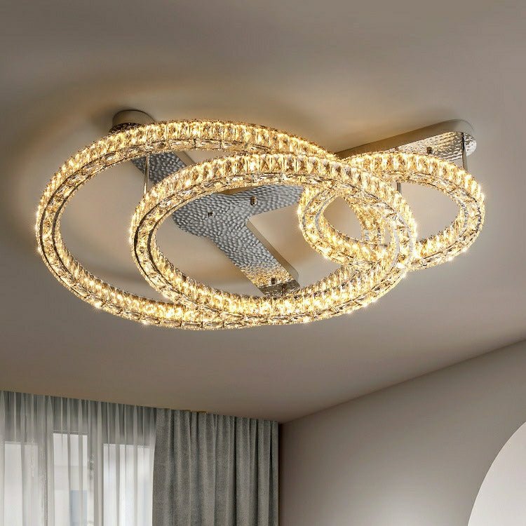 2/ 3 Rings Flush Mount Living Room Chandelier Crystal Bedroom Ceiling Light Fixture-Chandeliers - Luxvena - Luxvena