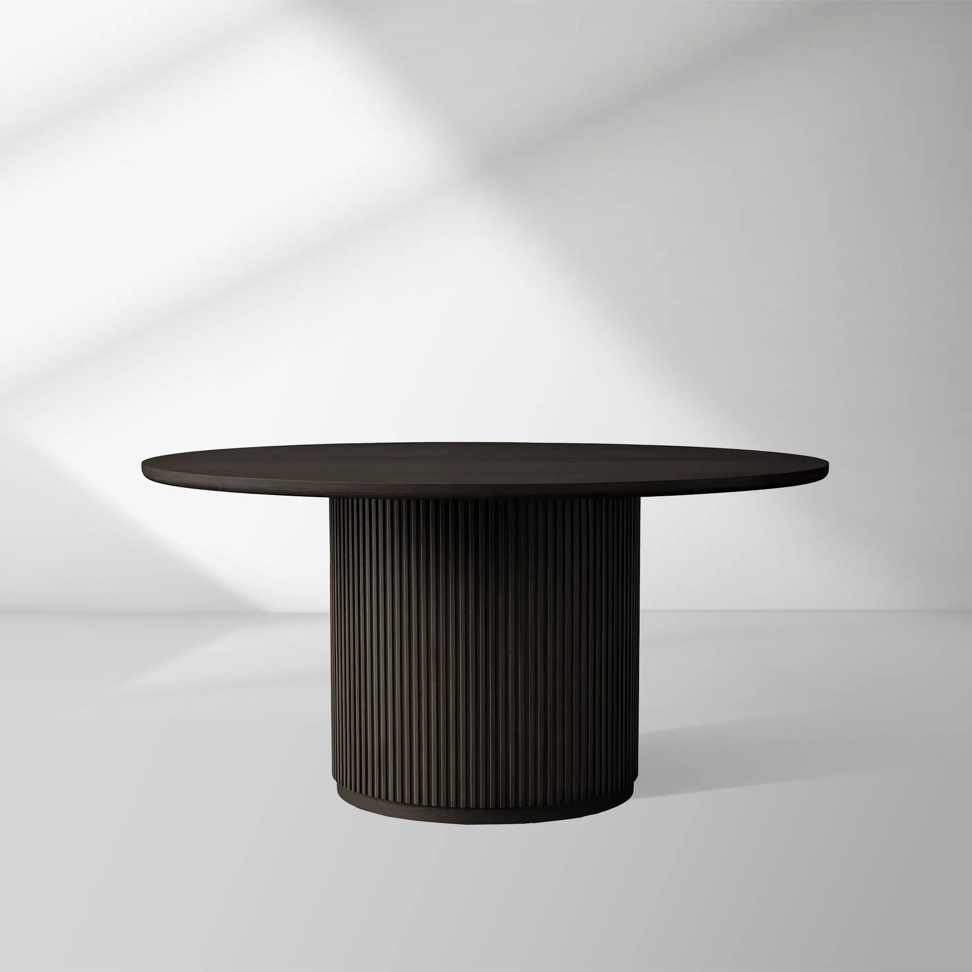 Finnley Round Wood Dining Table Reeded Detail