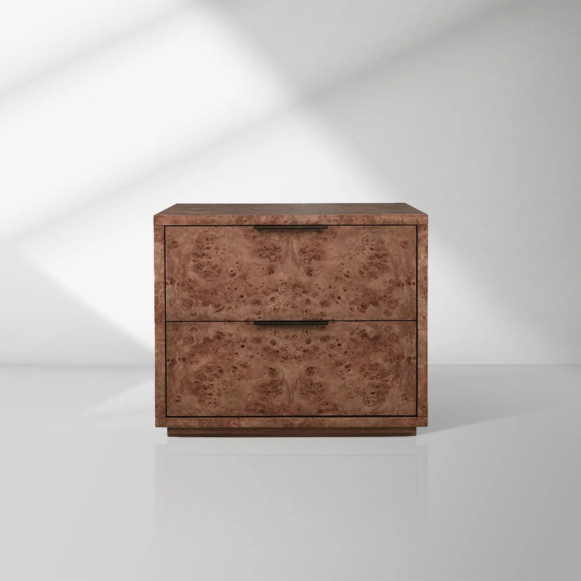 Corey Closed Nightstand Bedside Table with Mappa Burl Wood 2 Drawers