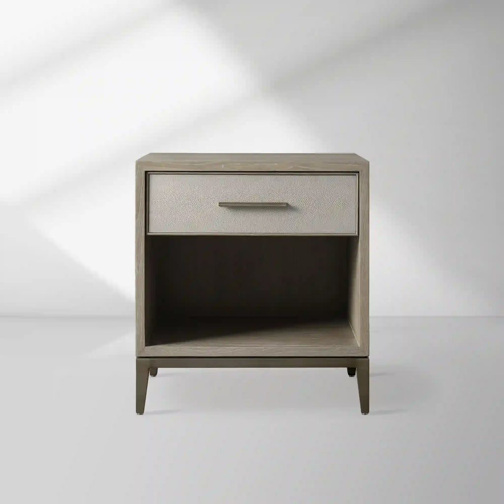 Malone Solid Wood Open Nightstand Shagreen Leather Bedside table With Drawers