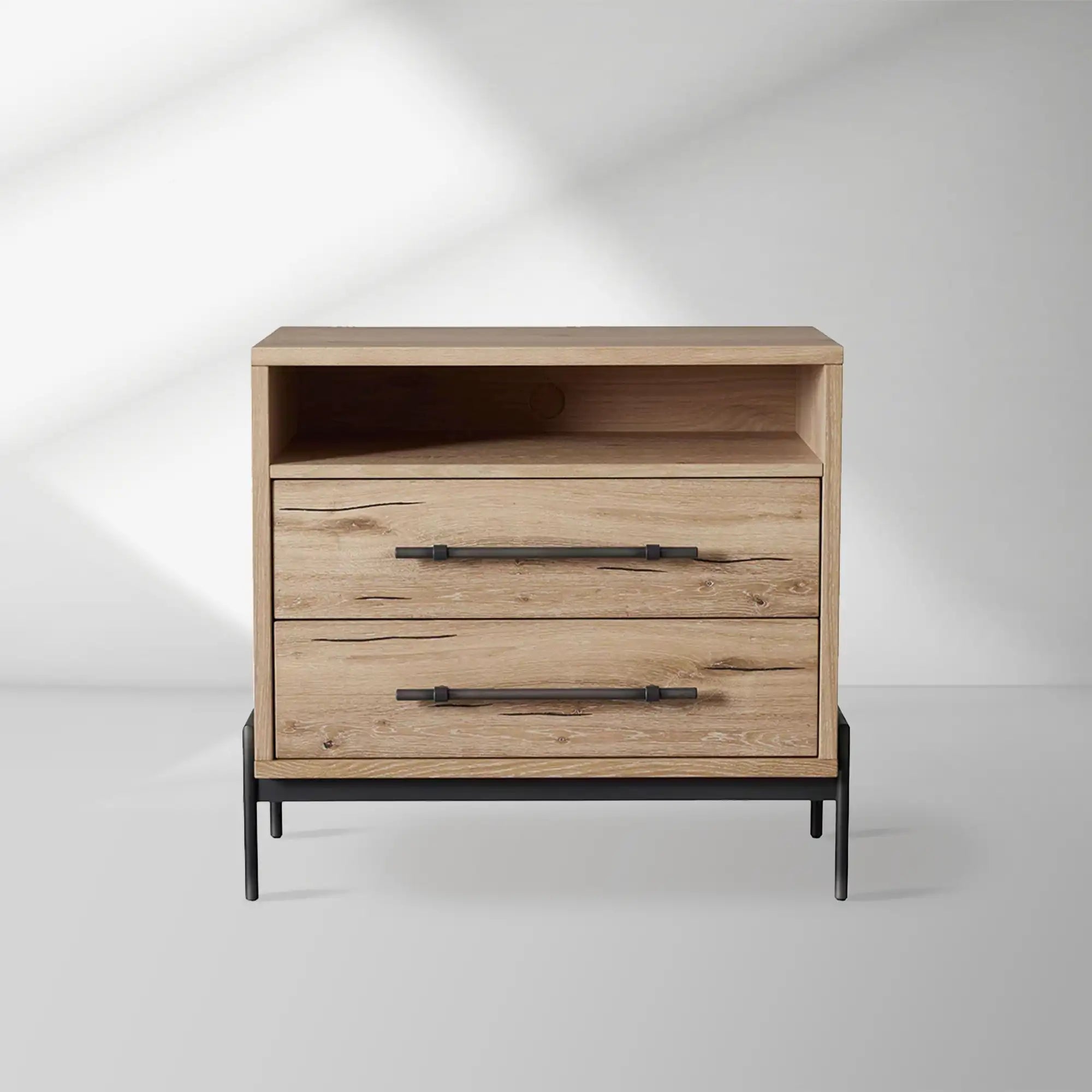 Sullivan Closed Solid Oak Wood Nightstand Rustic Night side table with Two Drawers