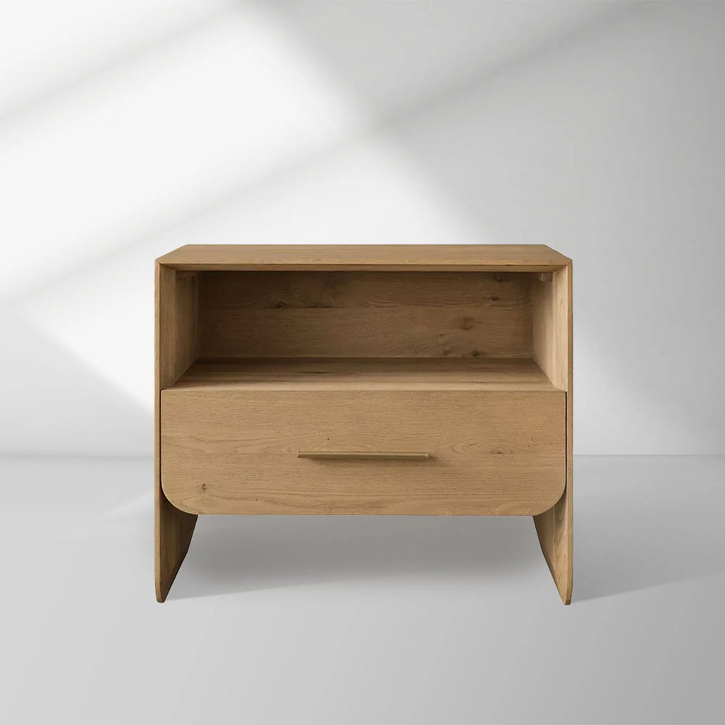 Felton Open Nightstand Oak Bedside Cabinet with Drawer & Shelf