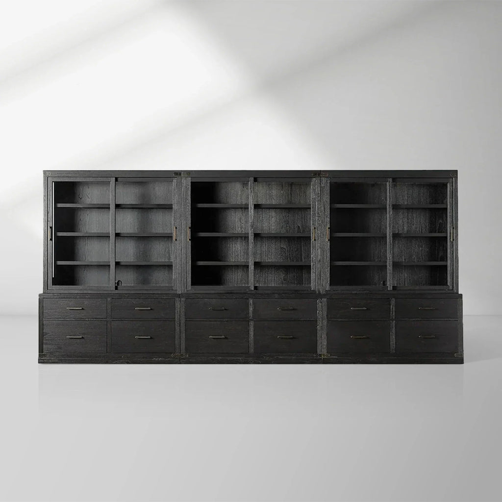 Tremont Large Modular Tall Cabinets Solid Wood Bookcases with Sliding Glass Doors