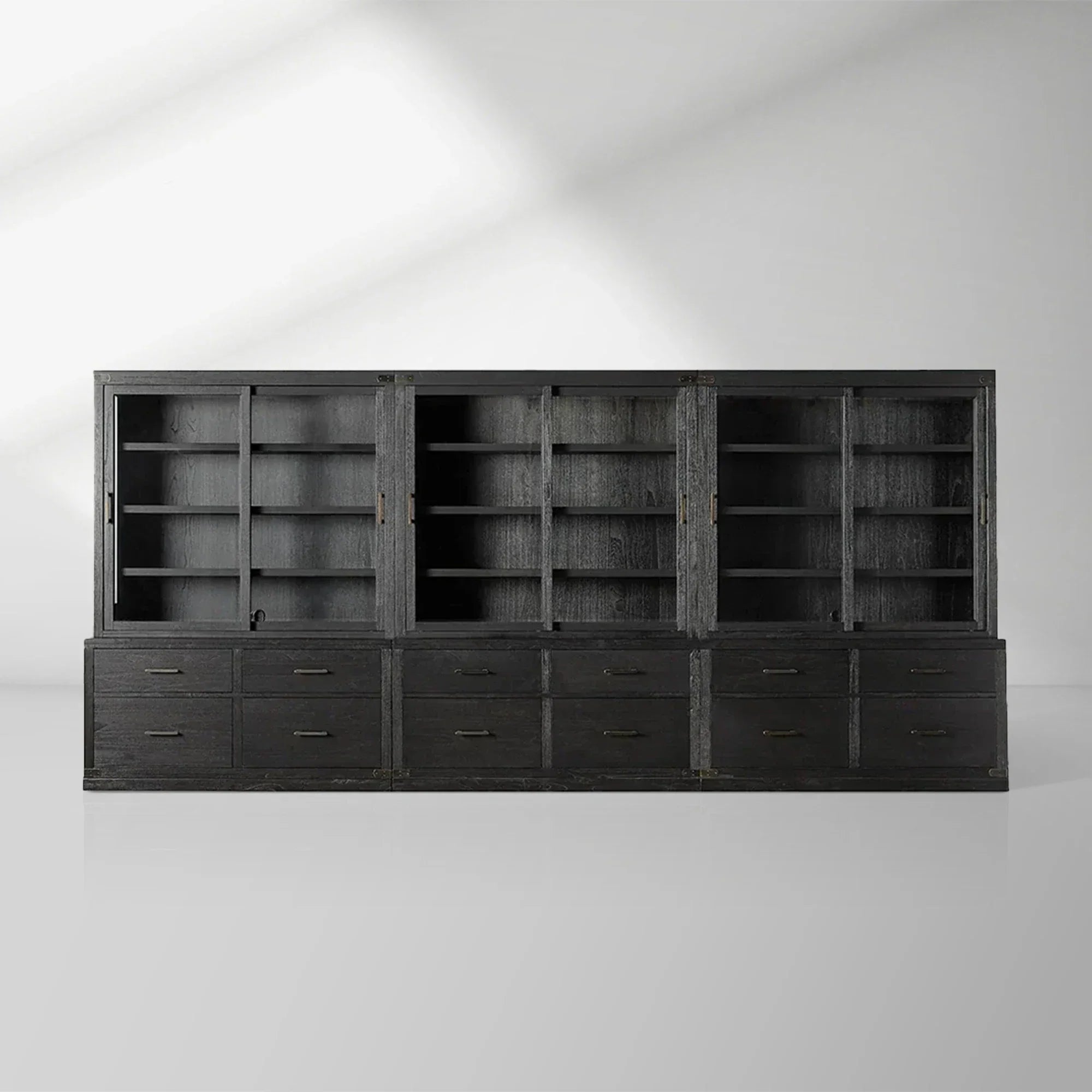 Tremont Large Modular Tall Cabinets Solid Wood Bookcases with Sliding Glass Doors