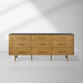 Finnley Wood Nine-Drawer Dresser with Natural Stone Drawer Chest Cabinet