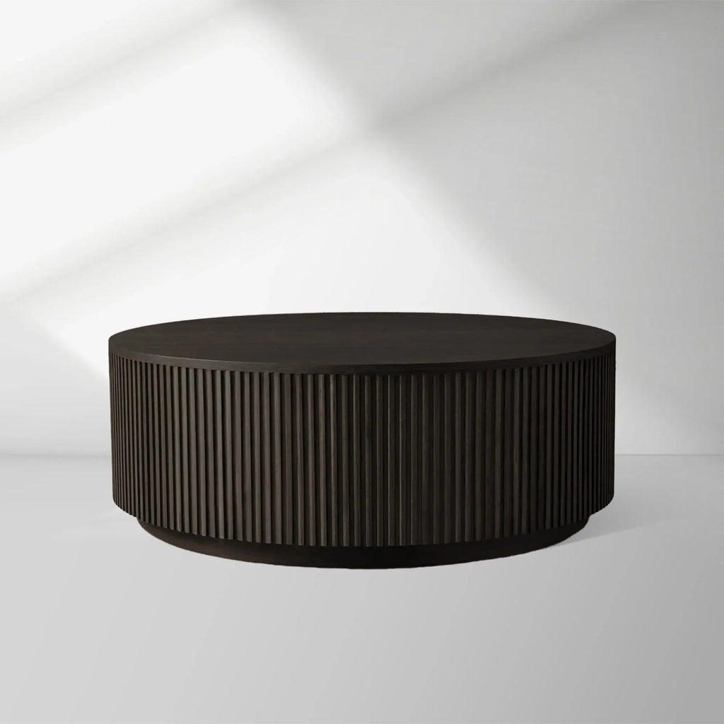 Finnley Round Wood Coffee Table Modern Sofa Center Tea Table with Reeded Detailing