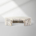 Veneta Round Carrara Marble Coffee Table Living Room Wood Center Tea Table