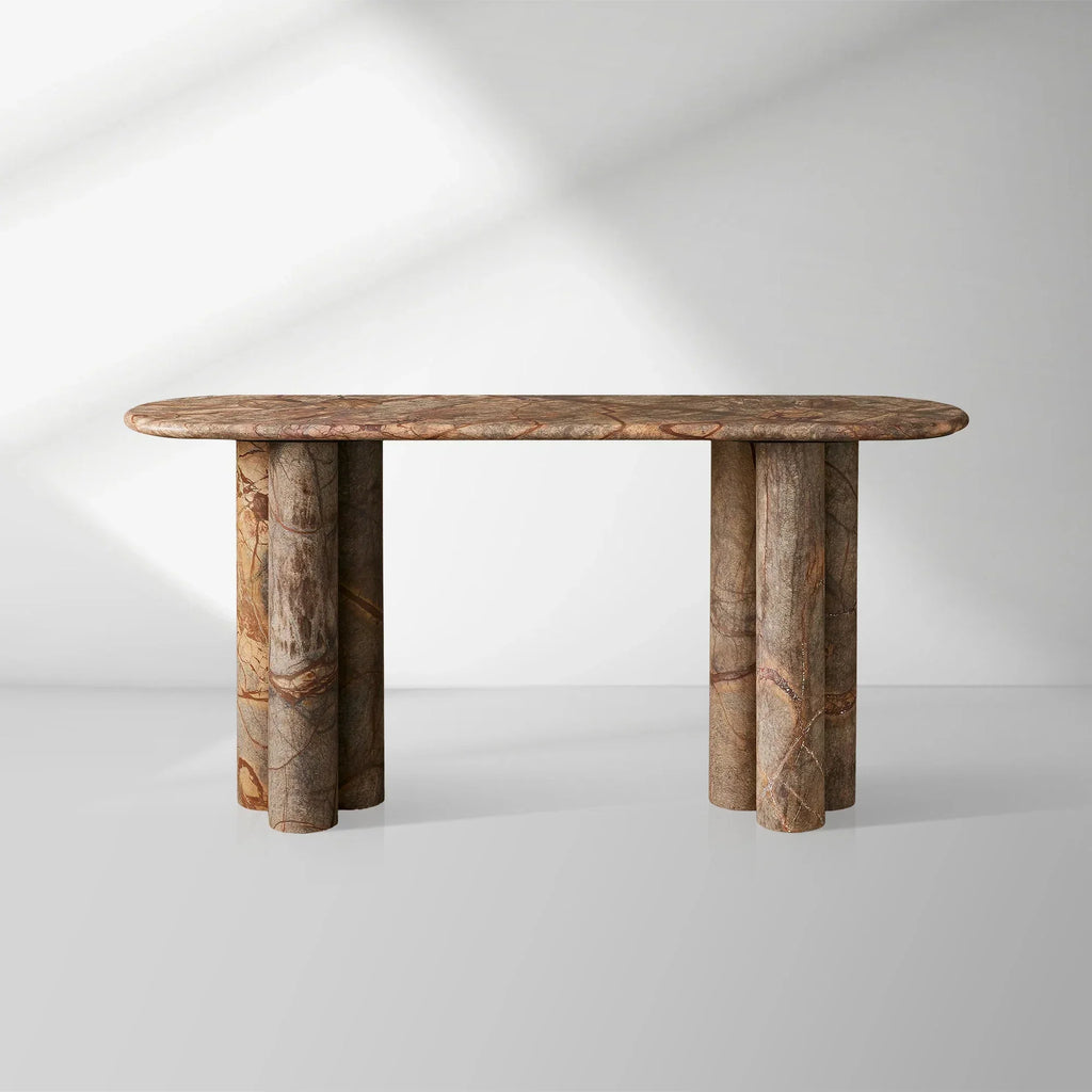 Serafin Natural Stone Entryway Console Table Vintage Hallway Entrance Table With column legs