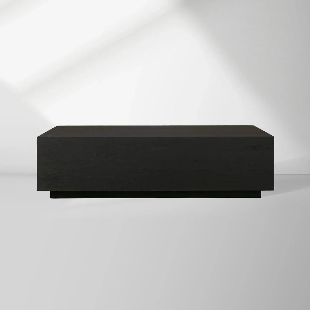 Sullivan Rectangular Oak Coffee Table Black Plinth Base Cocktail Table Wood Living Room Center Tea Table