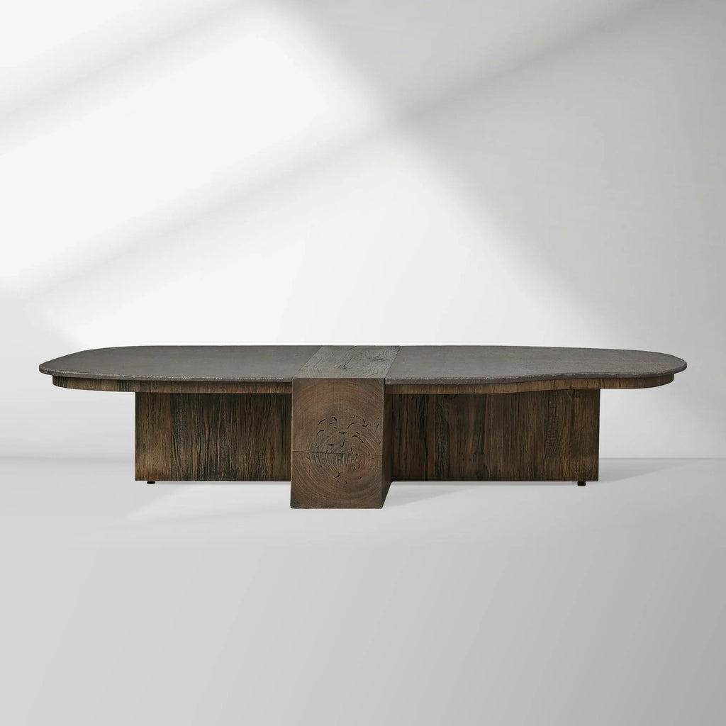 Nicco Lava Stone Top Coffee Table Wood Base Cocktail Table Living Room Luxury Center Tea Table