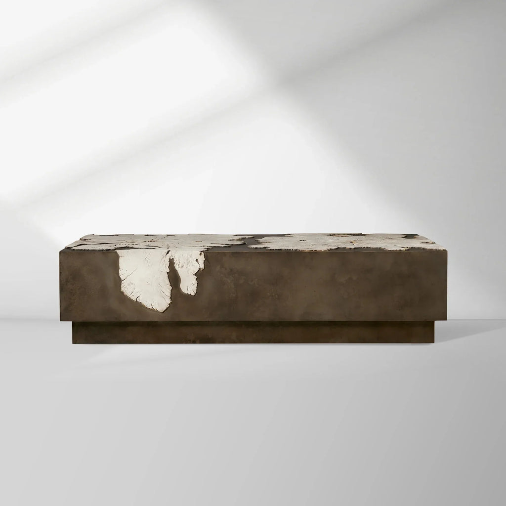 Obra Salvaged Burl Coffee Table Living Room Steel Base Cocktail Table Wood Center Tea Table