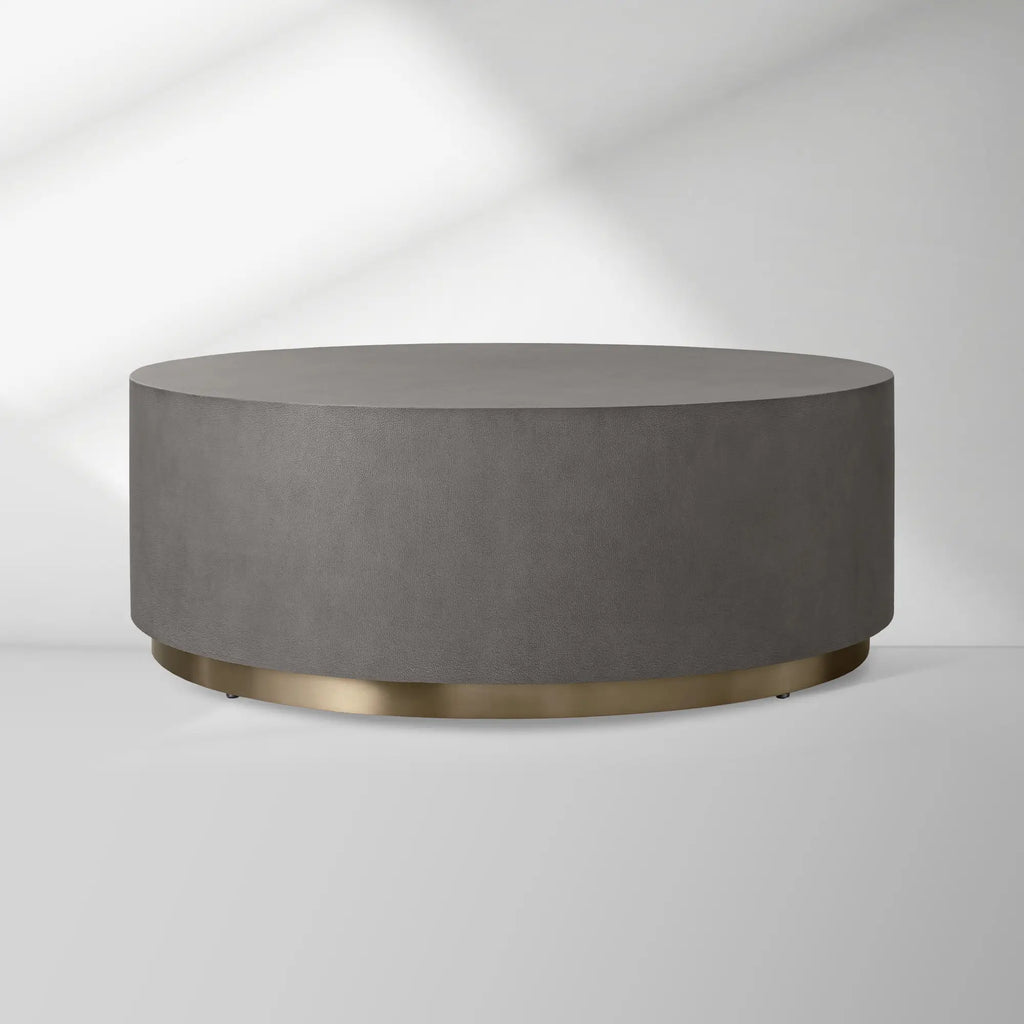 Malone Round Plinth Coffee Table Leather Cocktail Table Modern Living Room Center Tea Table