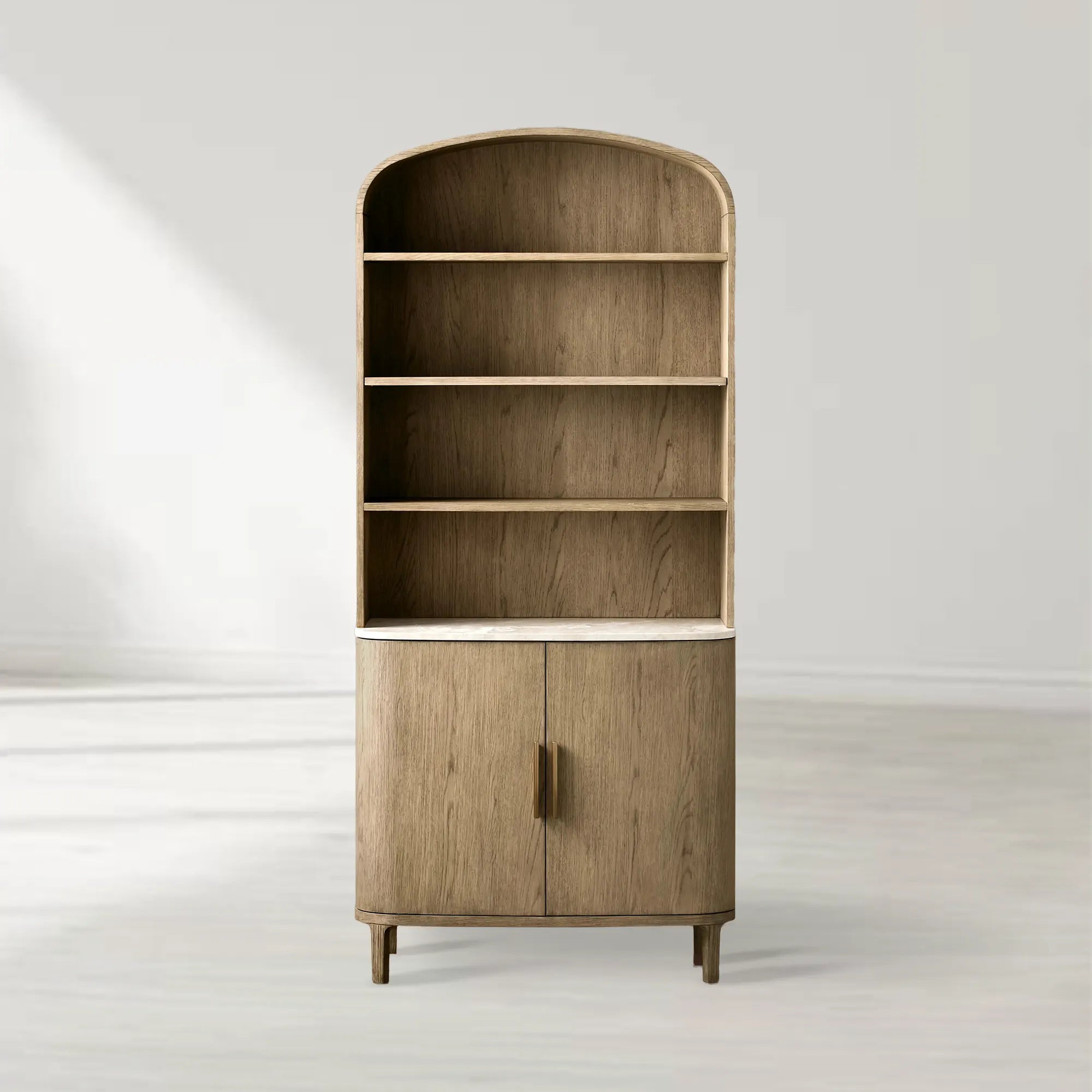 Danny Wood Tall Display Hutch With Marble Top Oak Sideboard buffet Storage Table Kitchen Pantry Cabinet
