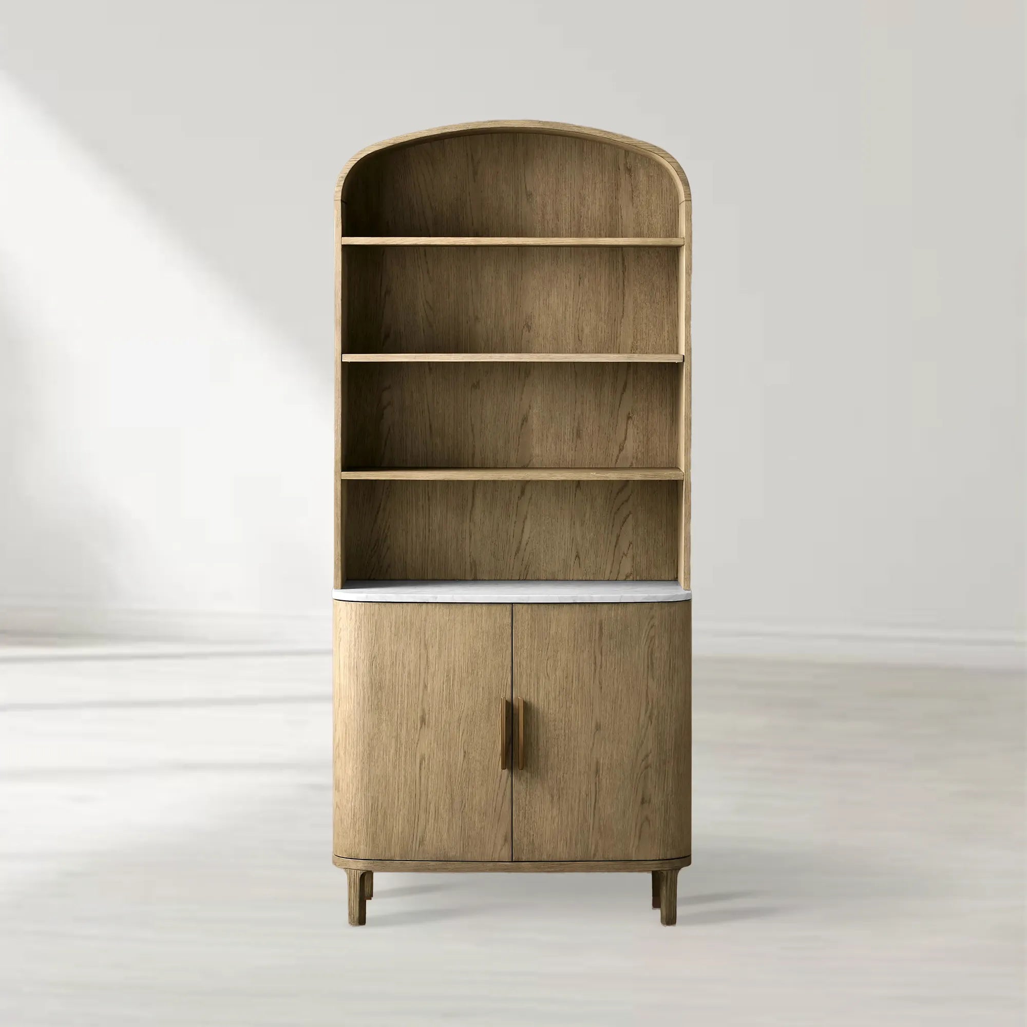 Danny Wood Tall Display Hutch With Marble Top Oak Sideboard buffet Storage Table Kitchen Pantry Cabinet