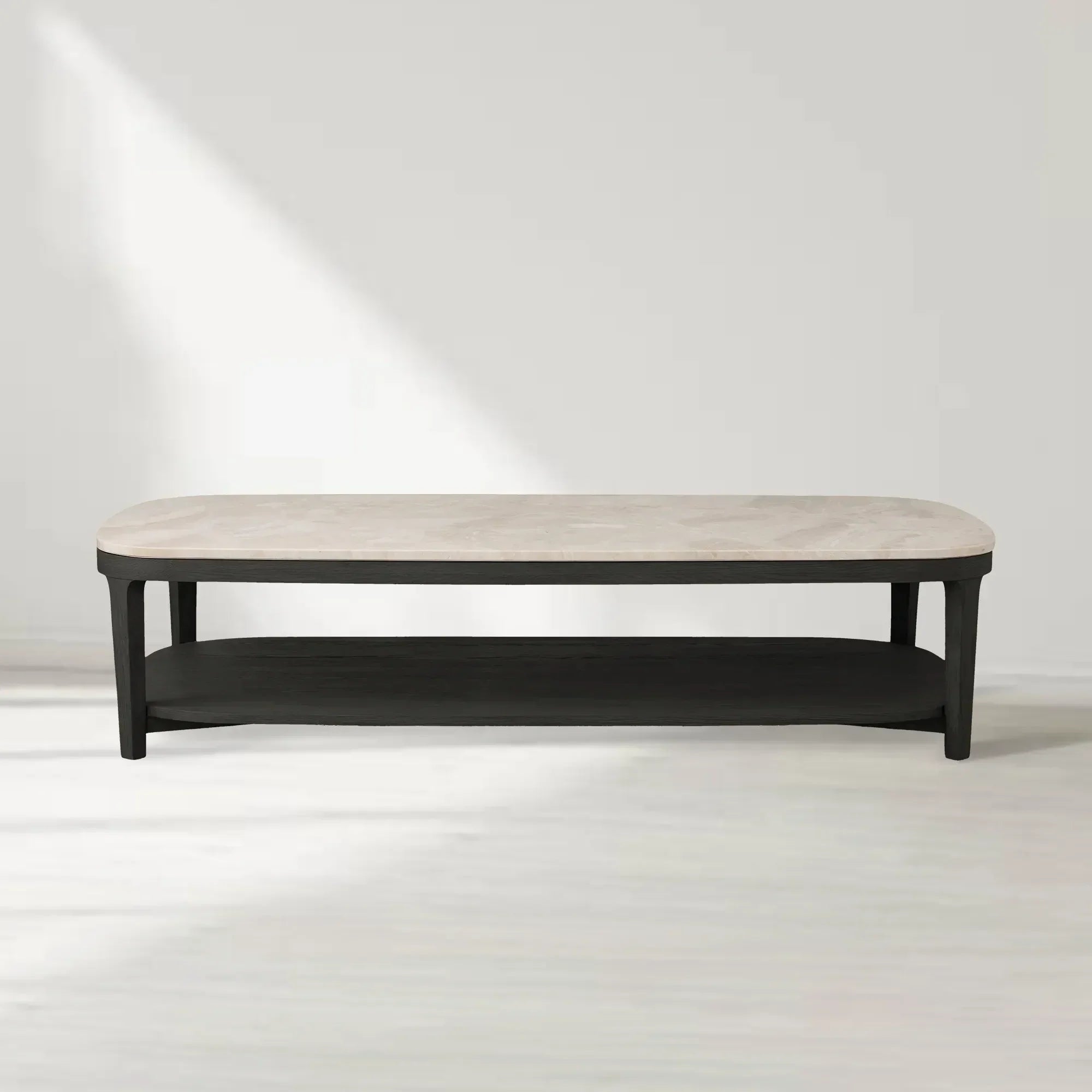 Danny Marble Top Coffee Table Oak Wood Cocktail Table Living Room Rectangle Center Tea Table